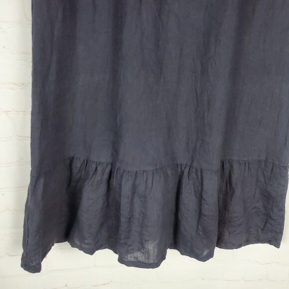 Rosemarine Italian Linen Dress Size L Navy Blue Sleeveless Crochet Shift Ruffle - Picture 4 of 12